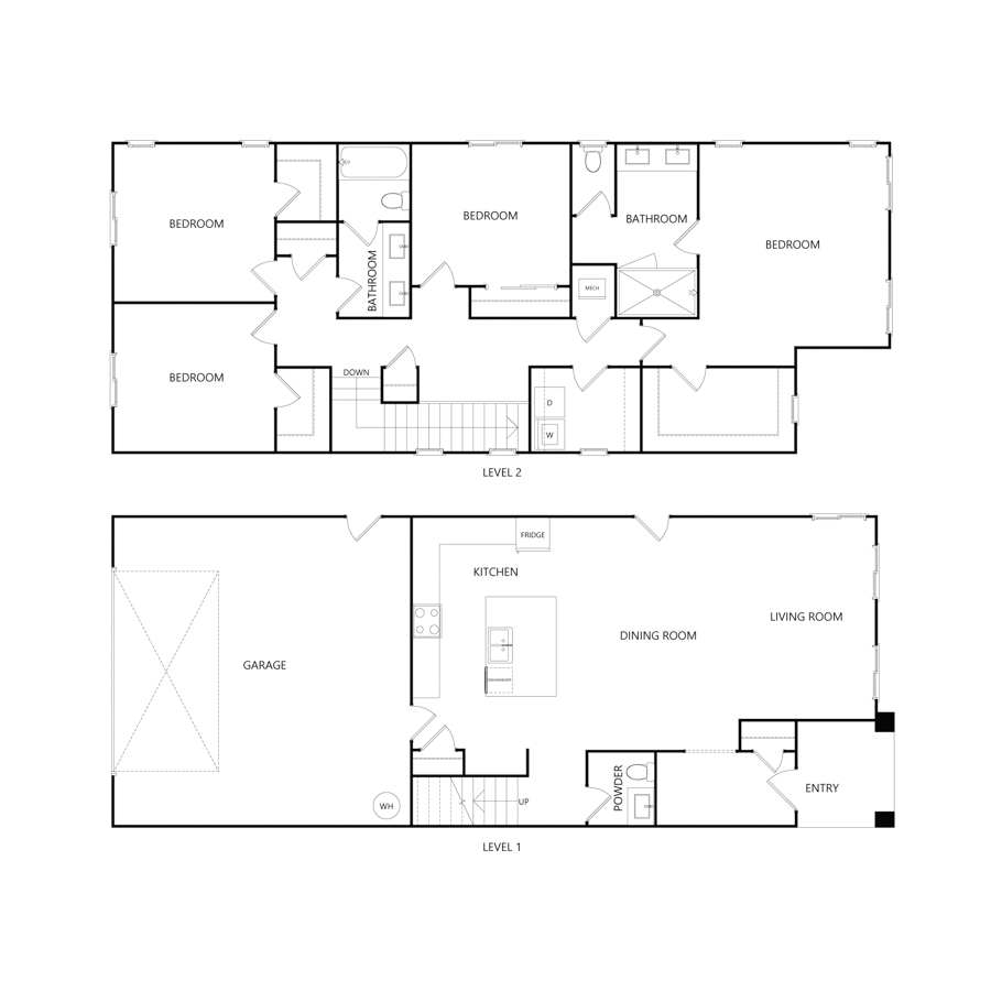 Rendering of the P4 floor plan with 4 bedroom[s] and 2.5 bathroom[s] at Charlie Assets