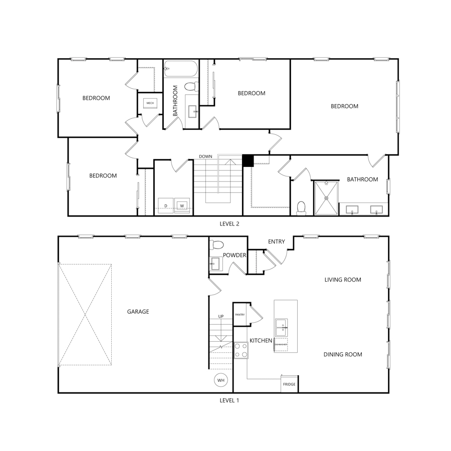 Rendering of the TH U5 floor plan with 4 bedroom[s] and 2.5 bathroom[s] at Charlie Assets