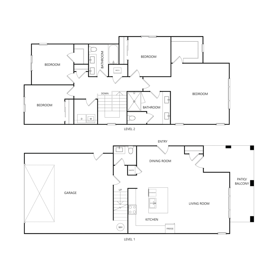 Rendering of the P3 floor plan with 4 bedroom[s] and 2.5 bathroom[s] at Charlie Assets